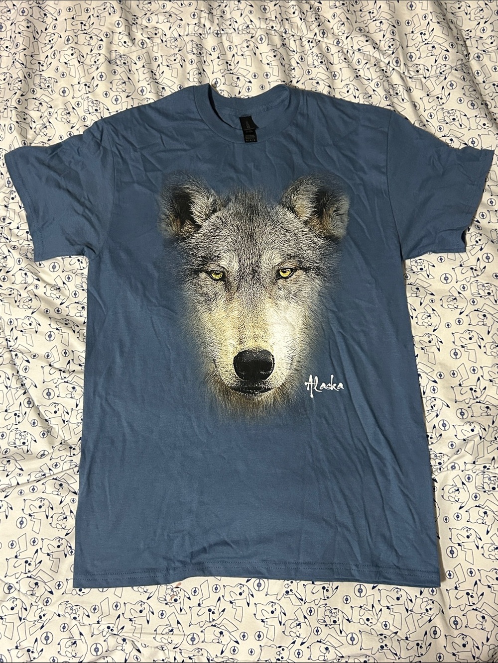 Alaska White Wolf Blue Graphic Tee Shirt